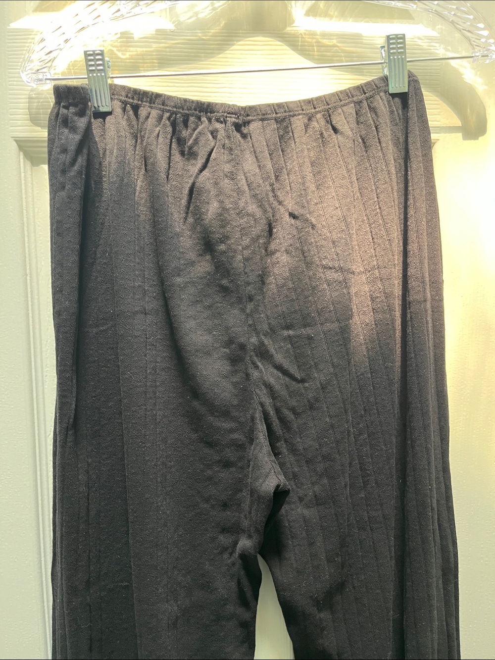 DONNI The Pointelle Simple Crop Pant Jet Black Elastic Waist Wide Leg - large - Picture 7 of 9